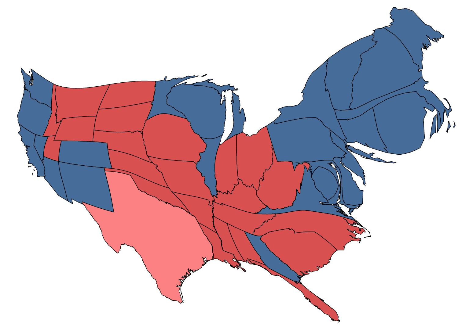 Cartogram map highlighting Texas